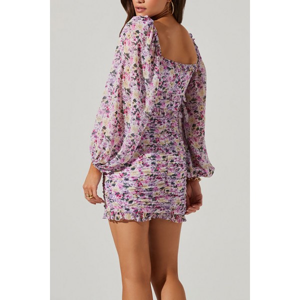 Ruched Skirt Print Dress